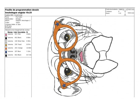 Motif de broderie machine bouledogue anglais