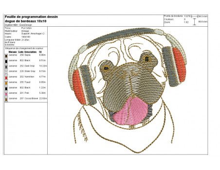 Motif de broderie machine dogue de Bordeaux