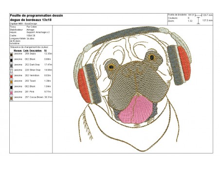 Motif de broderie machine dogue de Bordeaux