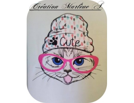 Motif de broderie machine chat cute appliqué