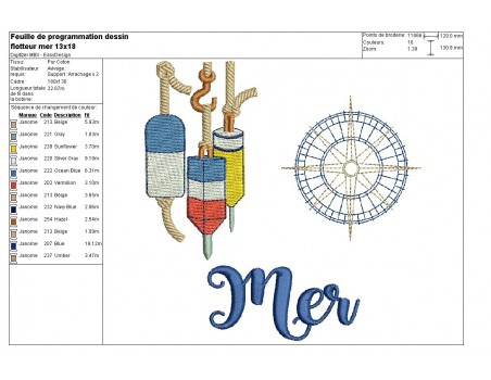 Motif de broderie  machine flotteurs océan