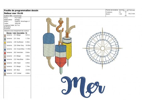 Motif de broderie  machine flotteurs océan