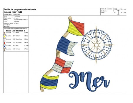 Motif de broderie  machine fanions marin