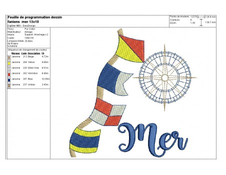 Motif de broderie  machine fanions marin