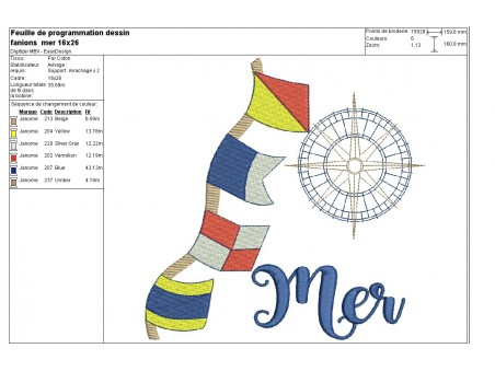 Motif de broderie  machine fanions marin