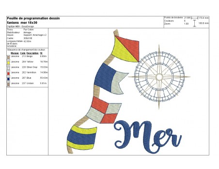 Motif de broderie  machine fanions marin