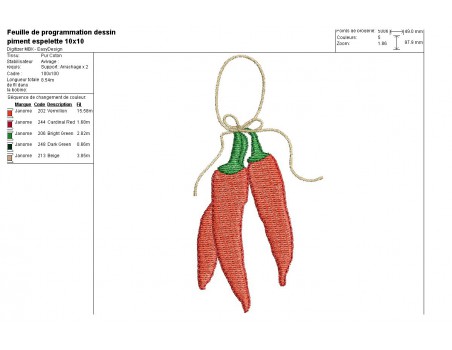 Motif de broderie machine piment d'espelette