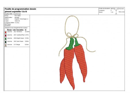 Motif de broderie machine piment d'espelette