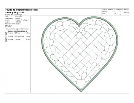 Motif de broderie machine coeur quilting