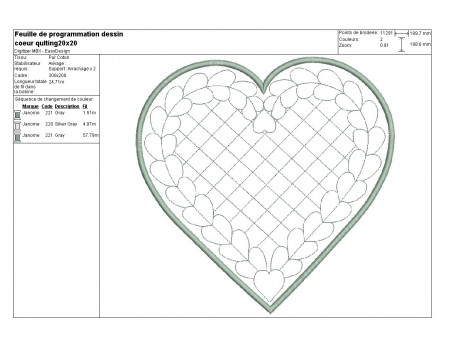 Motif de broderie machine coeur quilting