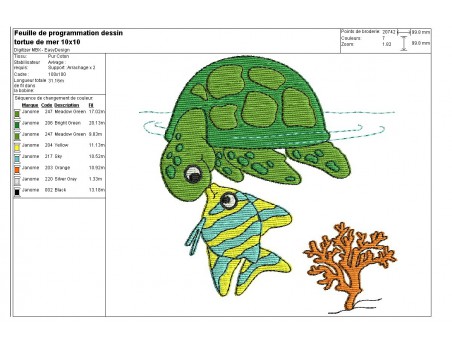 Motif de broderie machine tortue de mer