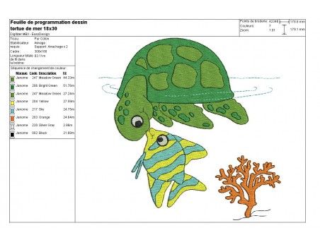 Motif de broderie machine tortue de mer