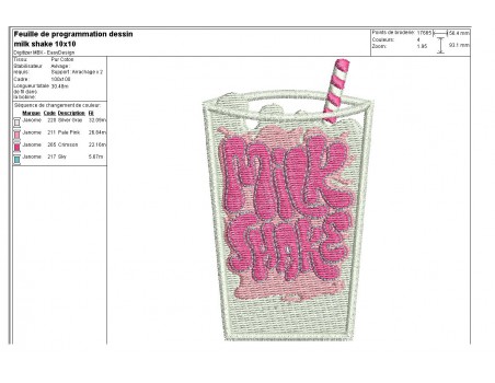 Instant download machine embroidery milk shake