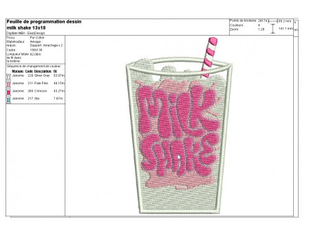 Motif de broderie machine milk shake