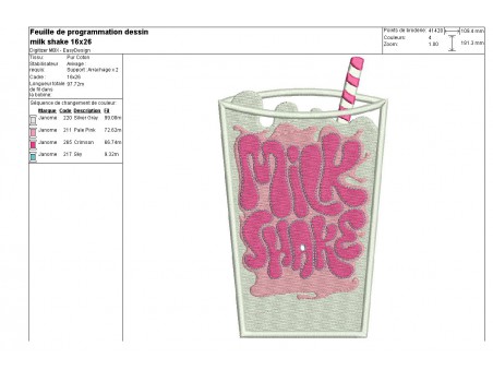 Motif de broderie machine milk shake