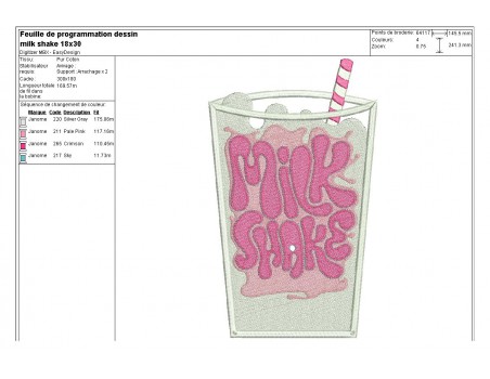 Instant download machine embroidery milk shake