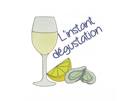 Instant download machine embroidery Mussel and white wine