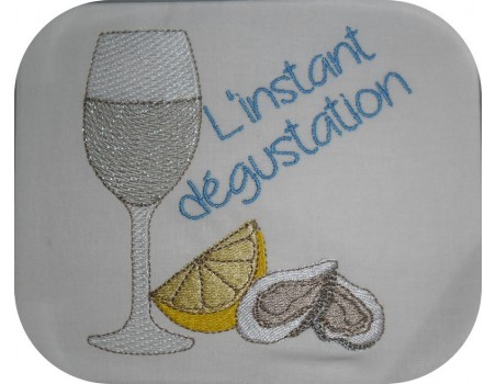 Instant download machine embroidery Mussel and white wine