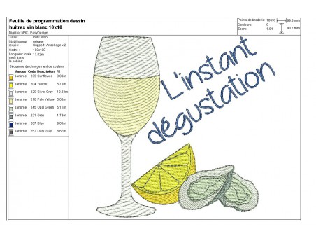 Instant download machine embroidery Mussel and white wine