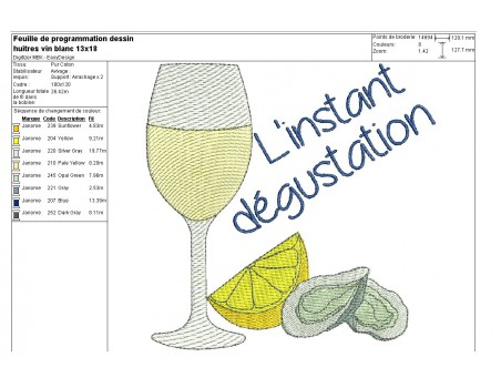 Instant download machine embroidery Mussel and white wine