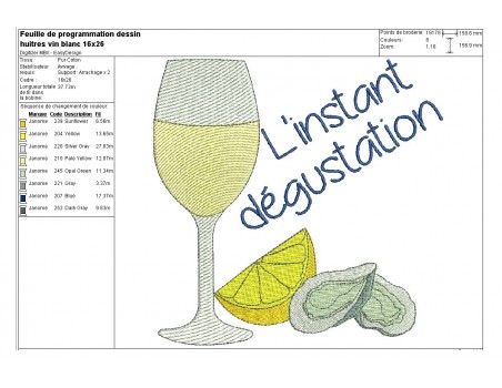 Instant download machine embroidery Mussel and white wine