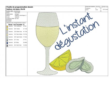 Instant download machine embroidery Mussel and white wine