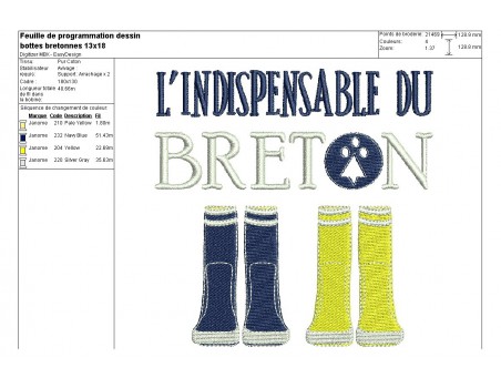 Motif de broderie machine bottes bretonnes