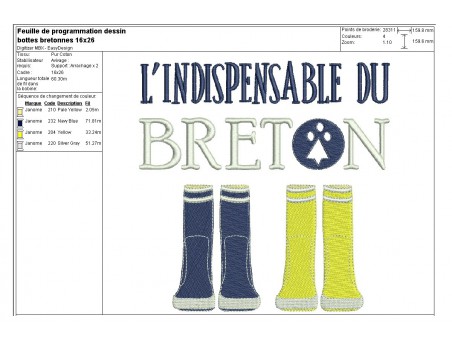 Motif de broderie machine bottes bretonnes