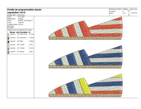 Motif de broderie machine espadrilles rayées