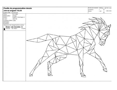 Motif de broderie machine cheval origami