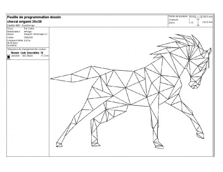 Motif de broderie machine cheval origami