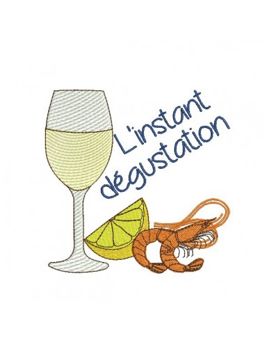 Instant download machine embroidery Oysters and white wine