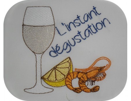 Instant download machine embroidery Oysters and white wine