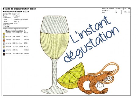 Instant download machine embroidery Oysters and white wine