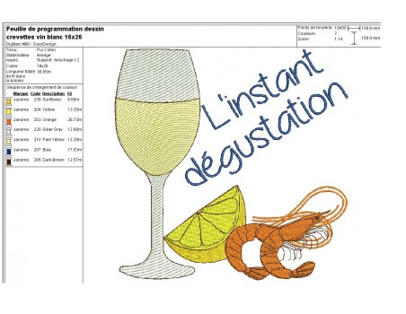 Instant download machine embroidery Oysters and white wine