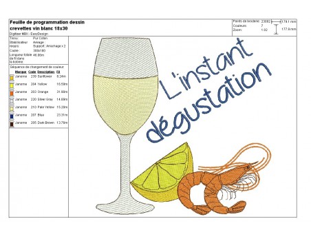 Instant download machine embroidery Oysters and white wine