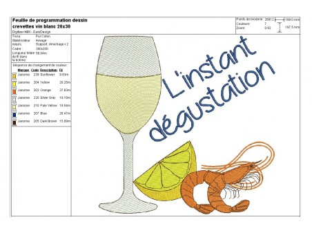 Instant download machine embroidery Oysters and white wine