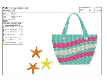 Motif de broderie machine sac de plage