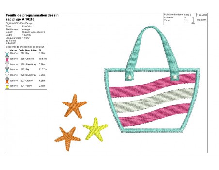 Instant download machine embroidery design Beach bag