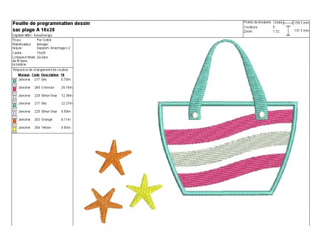 Instant download machine embroidery design Beach bag