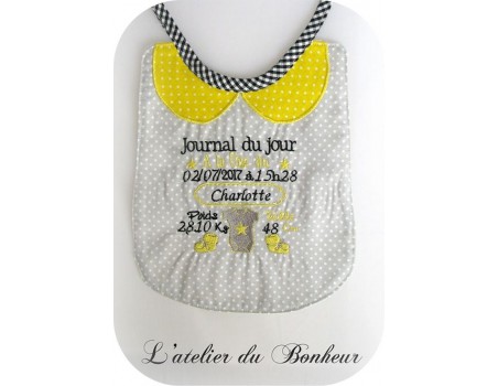 Motif de broderie machine journal de naissance personnalisable