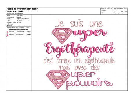 Motif de broderie super ergothérapeute