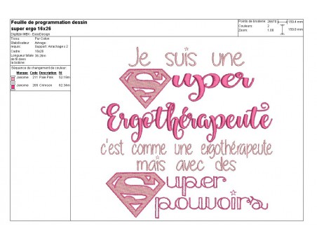 Motif de broderie super ergothérapeute