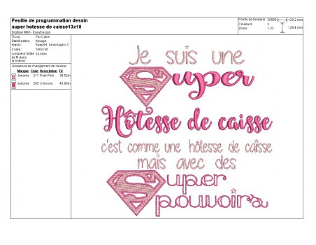 Motif de broderie super hôtesse de caisse