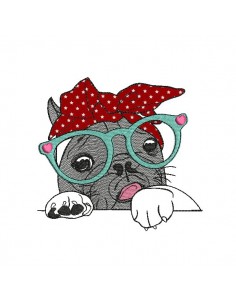Instant download machine embroidery French bulldog with glasses