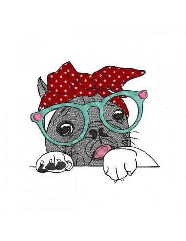 Instant download machine embroidery French bulldog with glasses