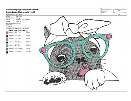 Instant download machine embroidery French bulldog with glasses