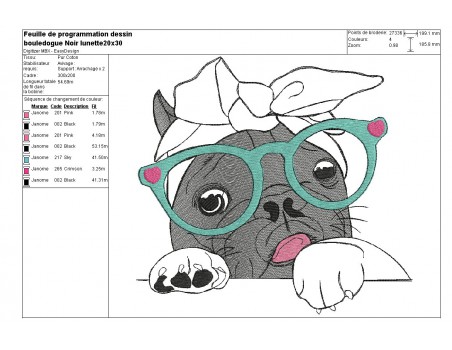 Instant download machine embroidery French bulldog with glasses