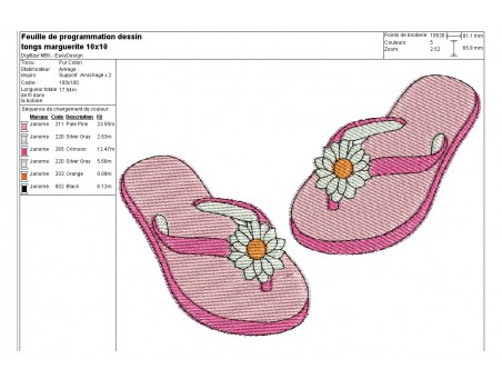 Motif de broderie tongs marguerite