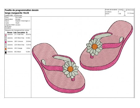 Motif de broderie tongs marguerite